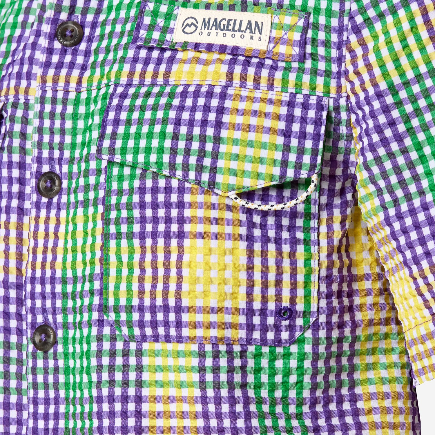 Magellan Outdoors Boys' Mardi Gras Seersucker Gingham Short Sleeve Button-Down Shirt                                             - view number 3