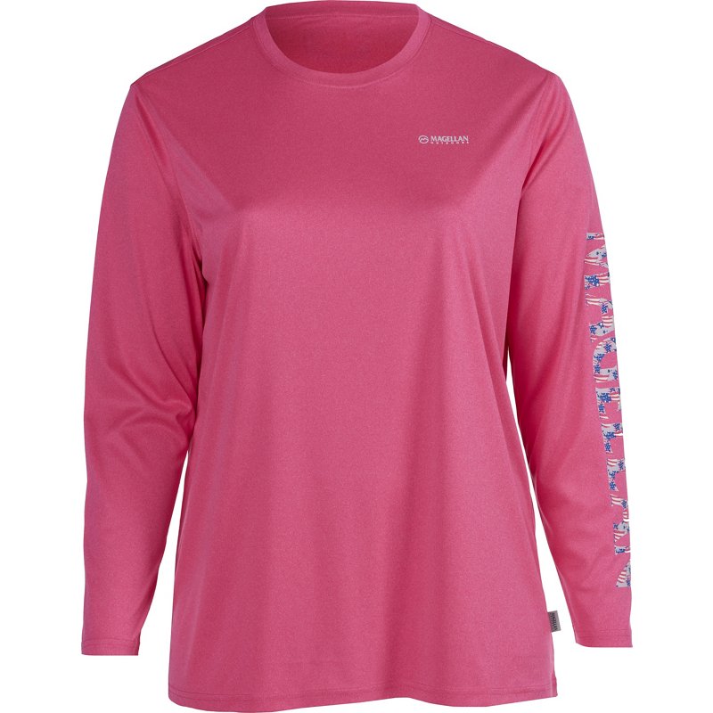 Magellan Outdoors Women's Caddo Lake Logo Long Sleeve Plus Size Fishing T-Shirt Raspberry Sorbet, 1X - Women's Outdoor Long-Sleeve Tops
