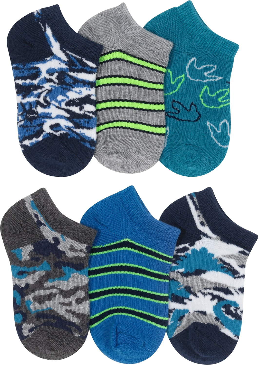 BCG Boys' Shark Camo Dino No Show 6 Pack