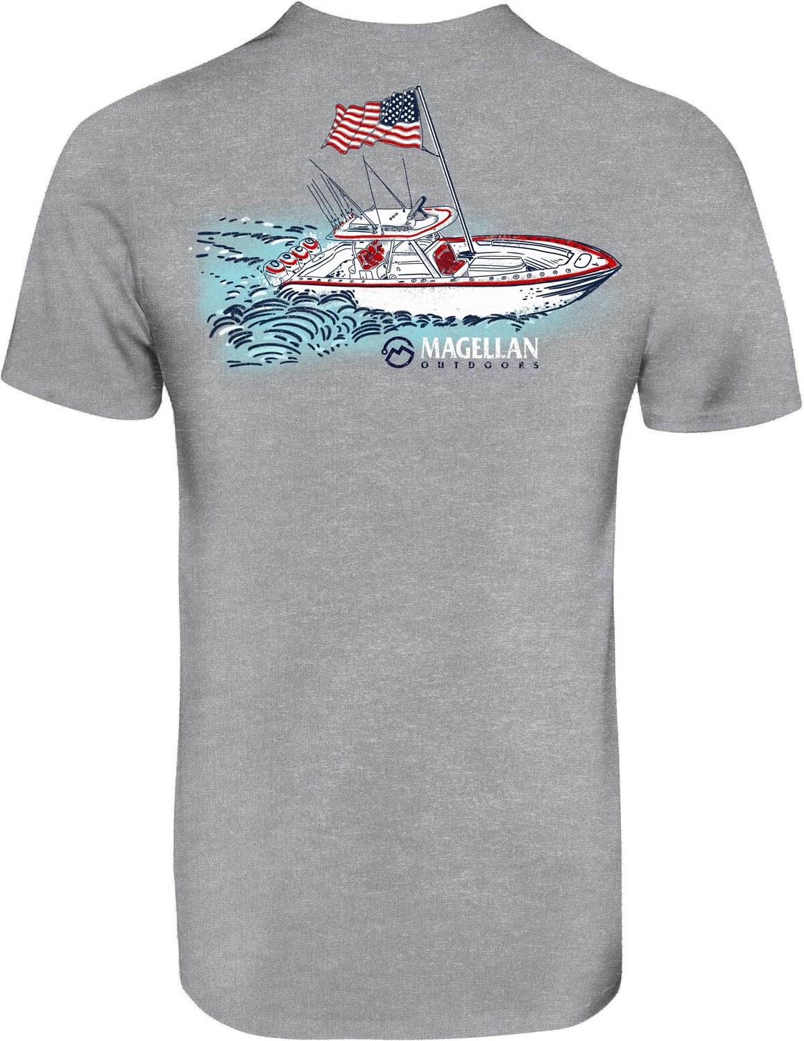 Men’s Magellan Outdoors Small Logo Big Fishing Graphic SS Shirt Size Medium