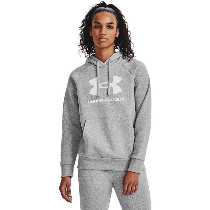 Under Armour Women's Rival Fleece Big Logo Hoodie Mod Grey Light Heather/White, X-Large - Women's Athletic Fleece at Academy Sports