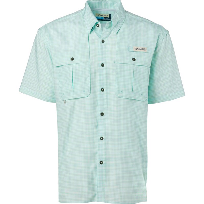 Magellan Outdoors Men's Aransas Pass Button Down Shirt Beach Glass/Blue Curacao, Small - Men's Fishing Tops at Academy Sports