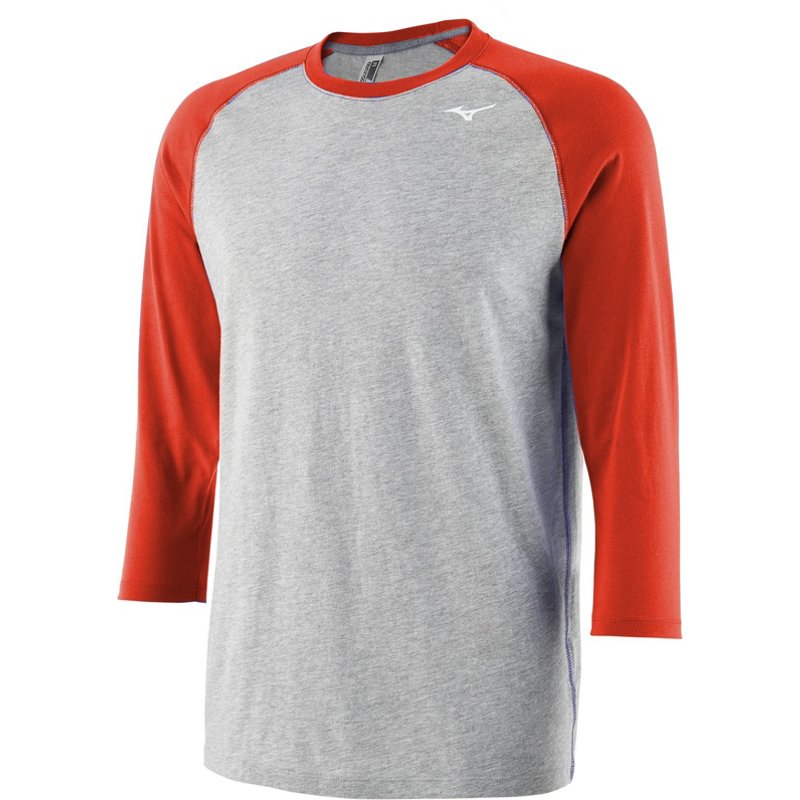 Mizuno Men's Practice 3/4-Sleeve T-Shirt Grey/Red, Small - Mens Baseball Tops at Academy Sports