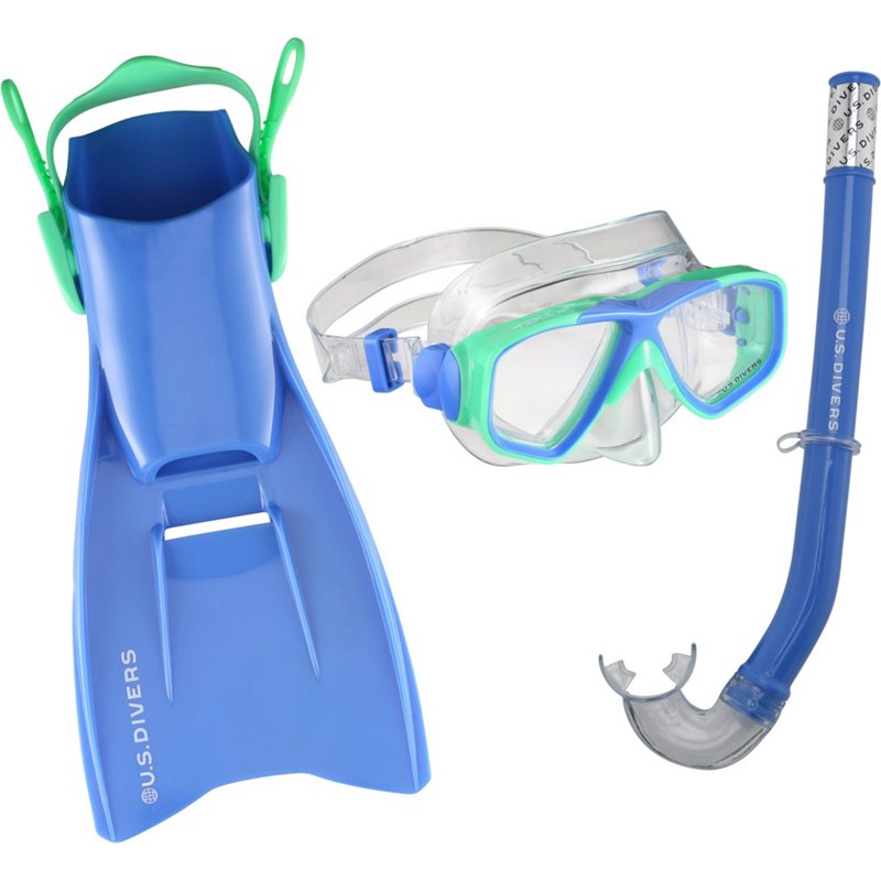 U.S. Divers Kids' Tiki Jr Snorkel Set Blue/Light Green, Large/X-Large - Swim And Diving Accessories at Academy Sports