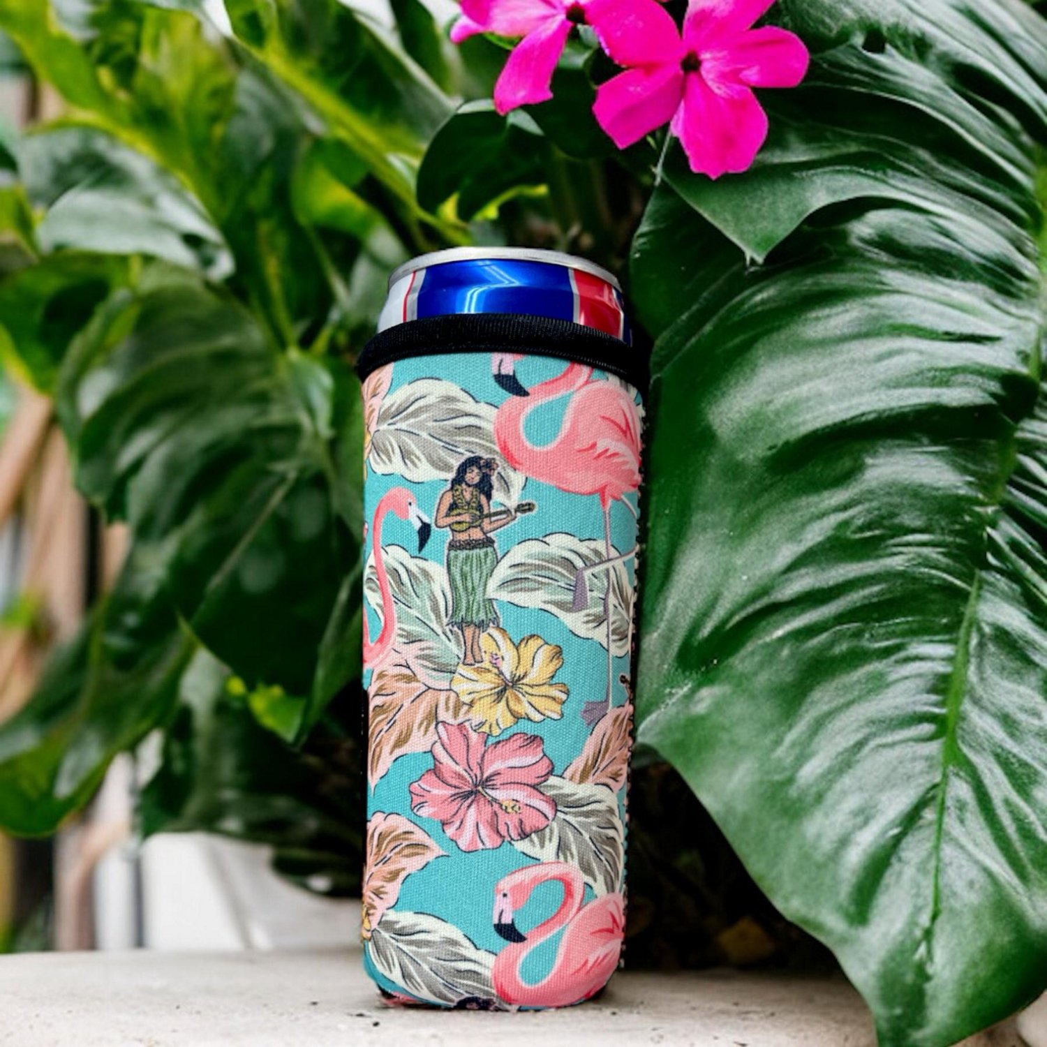 Lit Handlers Hawaiian Flamingo 12 oz Slim Can Cooler Sleeve - view number 4