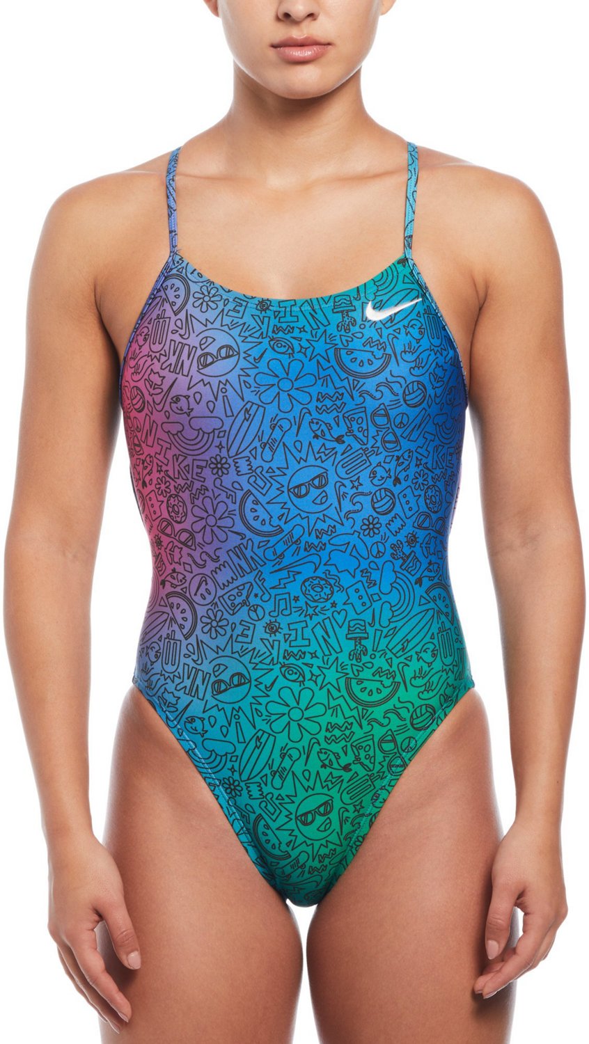 Nike HydraStrong Ladies Printed Spiderback One Piece-Warm Multi (Size 30)
