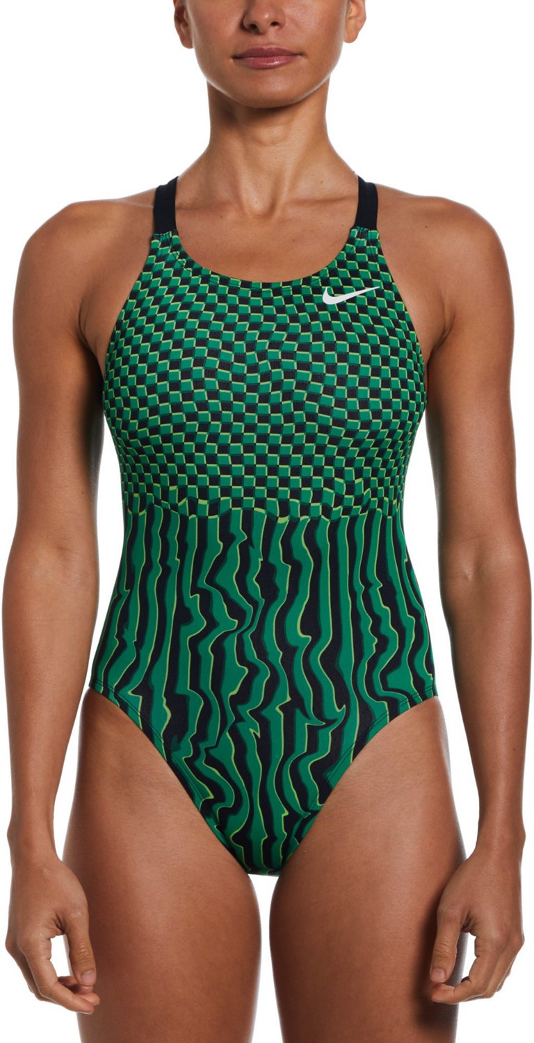 Nike Women's HydraStrong Drippy Check Fastback One Piece Swimsuit Academy