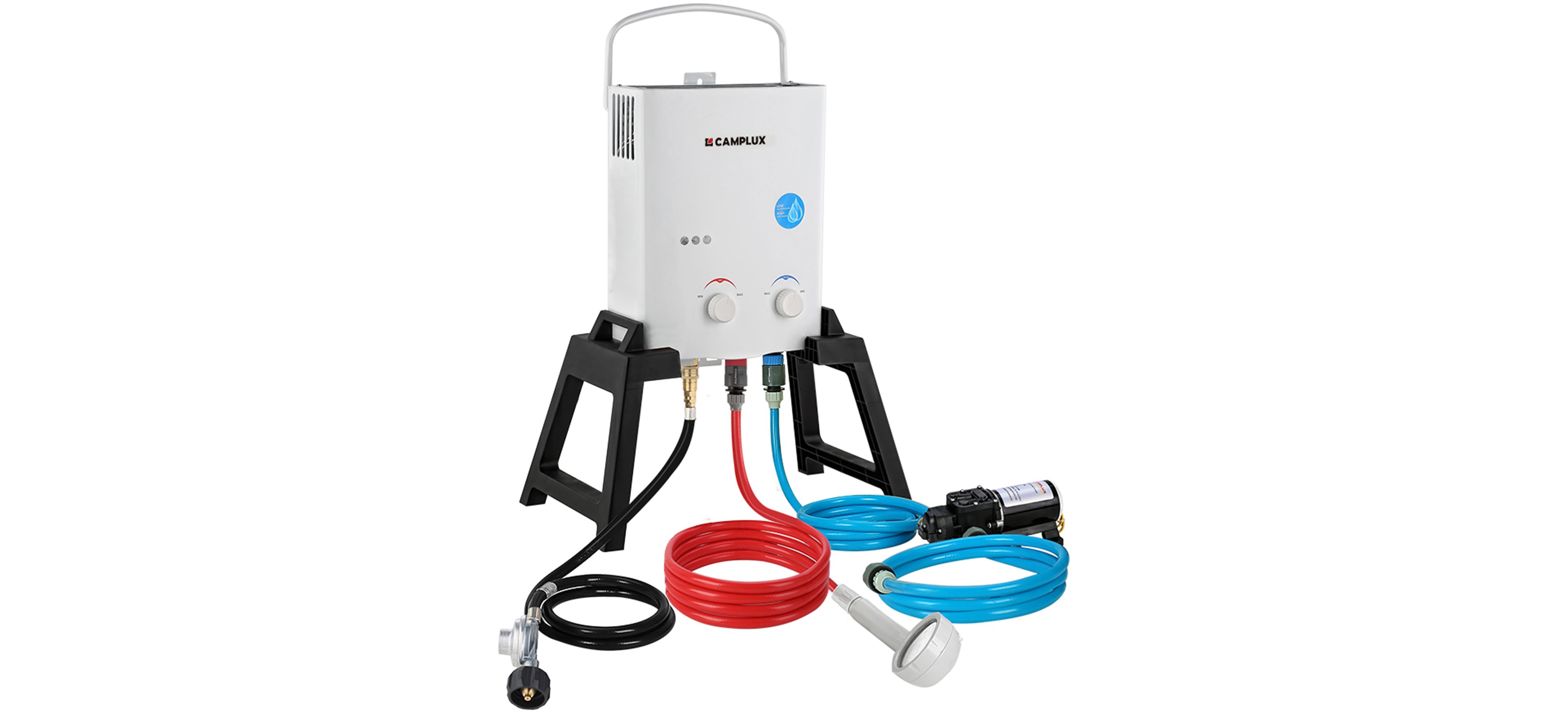 CampLux Outdoor Propane 1.32 GPM Tankless Water Heater with Stand and Storage Bag