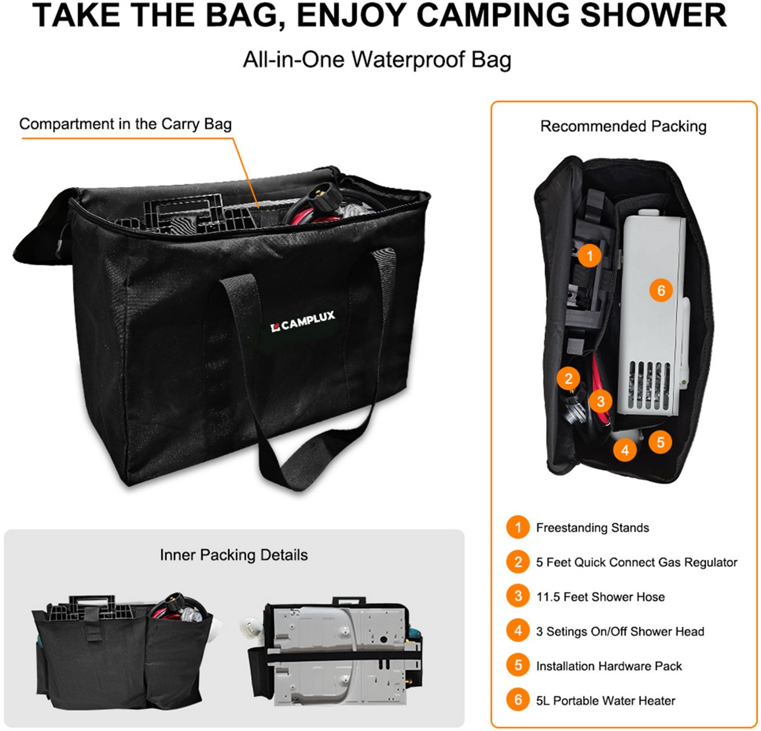 CampLux Outdoor Propane 1.32 GPM Tankless Water Heater with Stand and Storage Bag                                                - view number 3