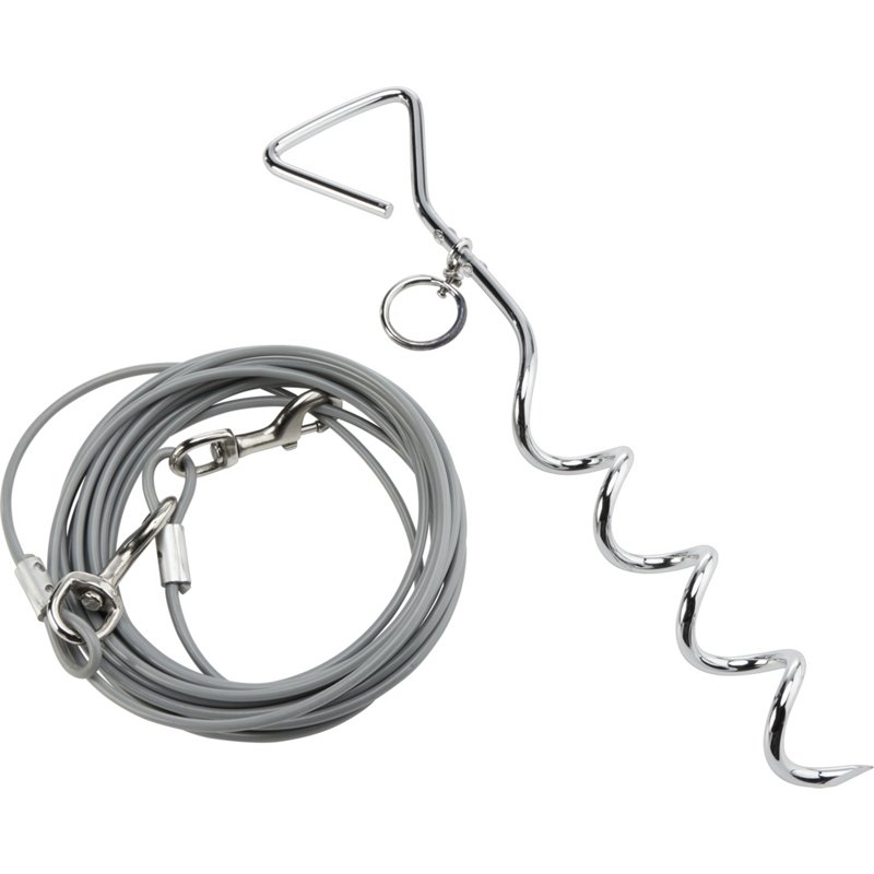 Academy Sports + Outdoors Tie Out Stake and Cable Dog Run Grey - Pet Training