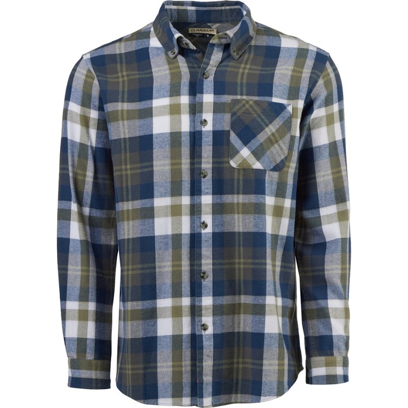 Magellan Outdoors Canyon Creek Long Sleeve Flannel Shirt Dark Shadow/Deep Lichen Green Plaid, Small - Branded Graphic T's at Academy Sports