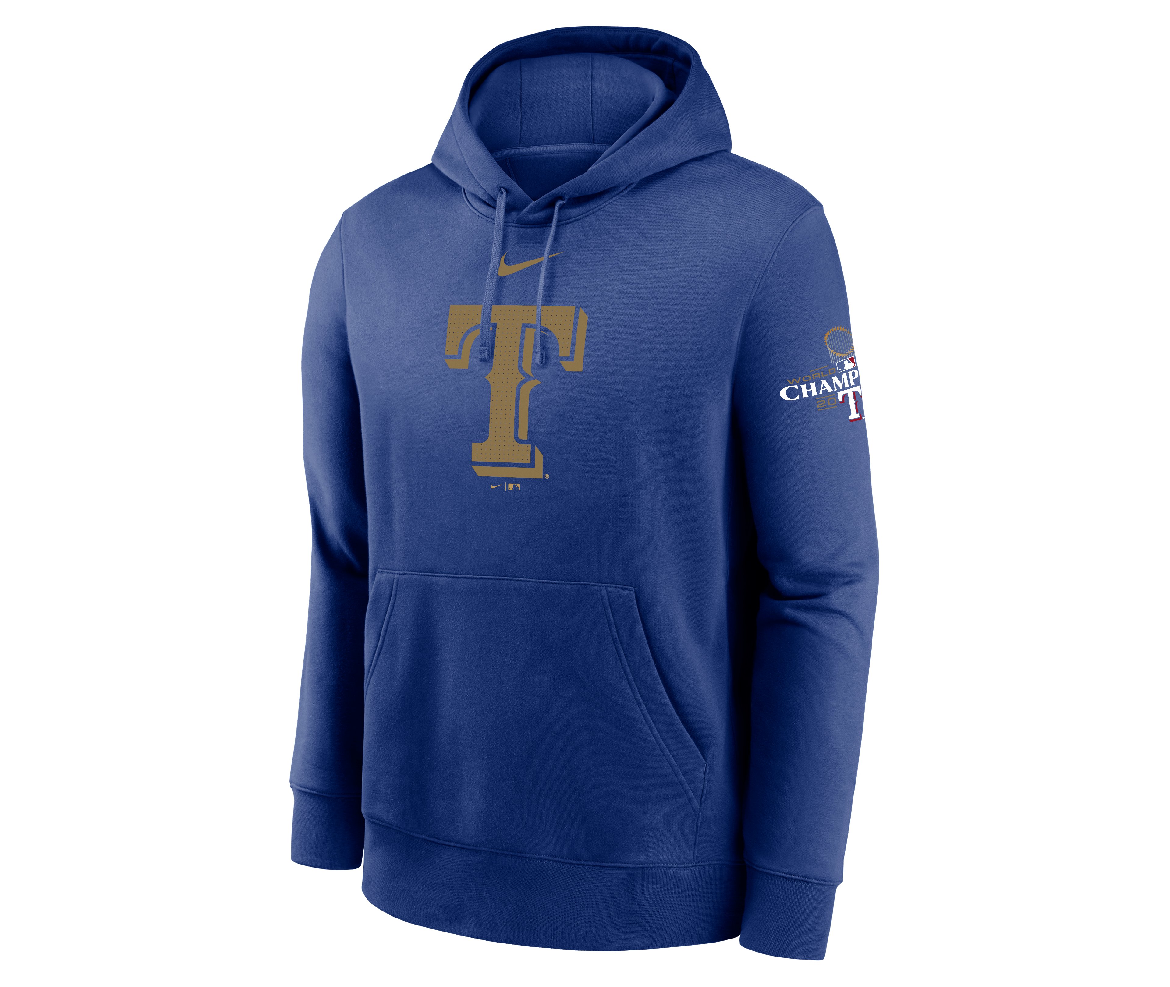 Nike Men's Rangers Gold World Series Champs Logo Long Sleeve Hoodie