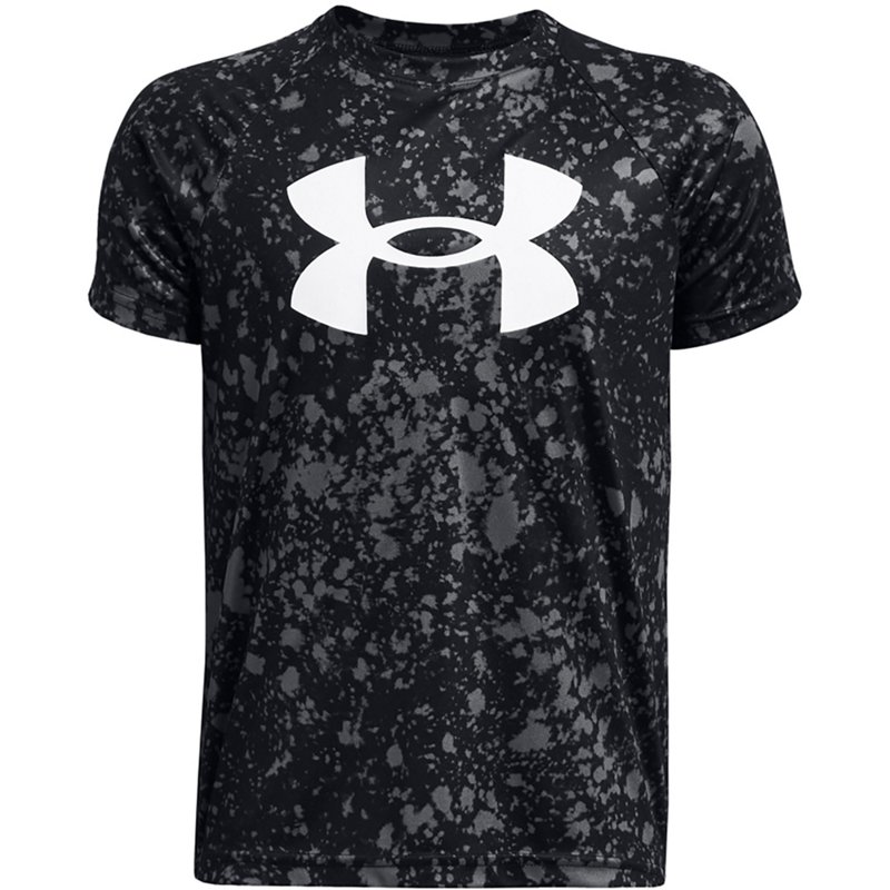 Under Armour Boys' UA Tech Printed Short Sleeve T-Shirt Black/White, X-Small - Boy's Athletic Tops at Academy Sports