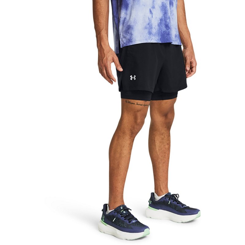 Under Armour Men's Launch 2-in-1 5 in Shorts Black/Black/Reflective, Large - Men's Running Bottoms at Academy Sports