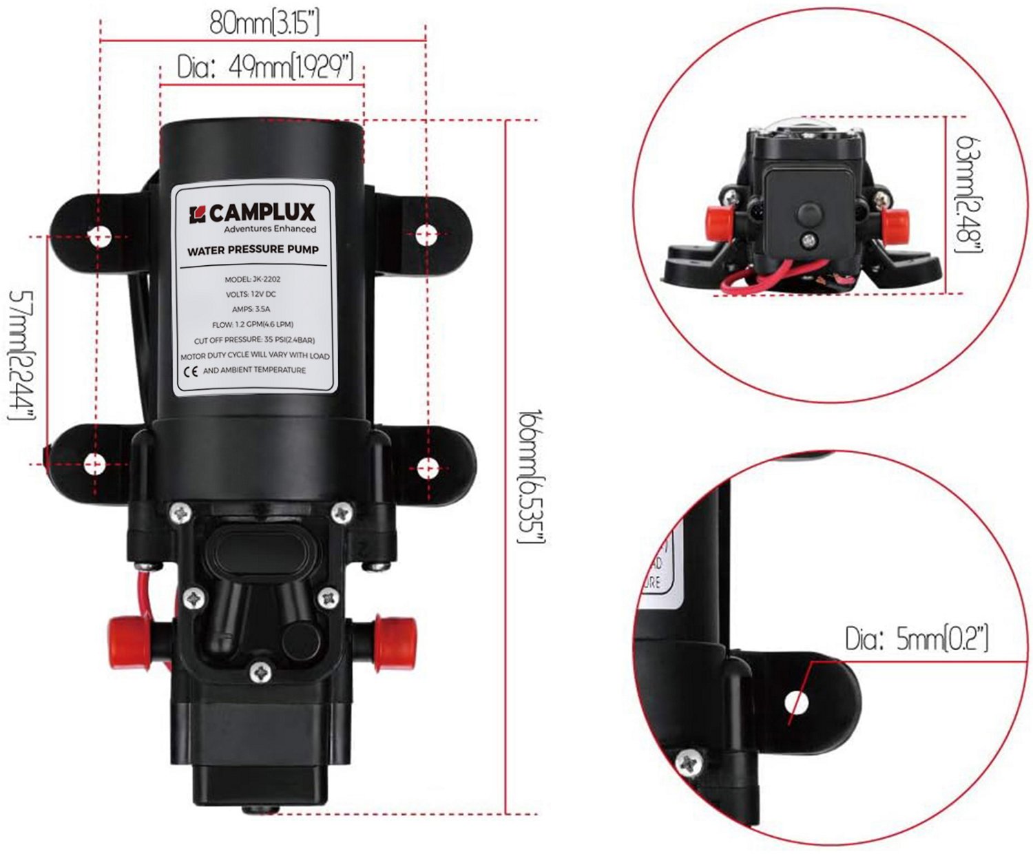CampLux 12V DC 1.2 GPM Water Pressure Diaphragm Pump - view number 2