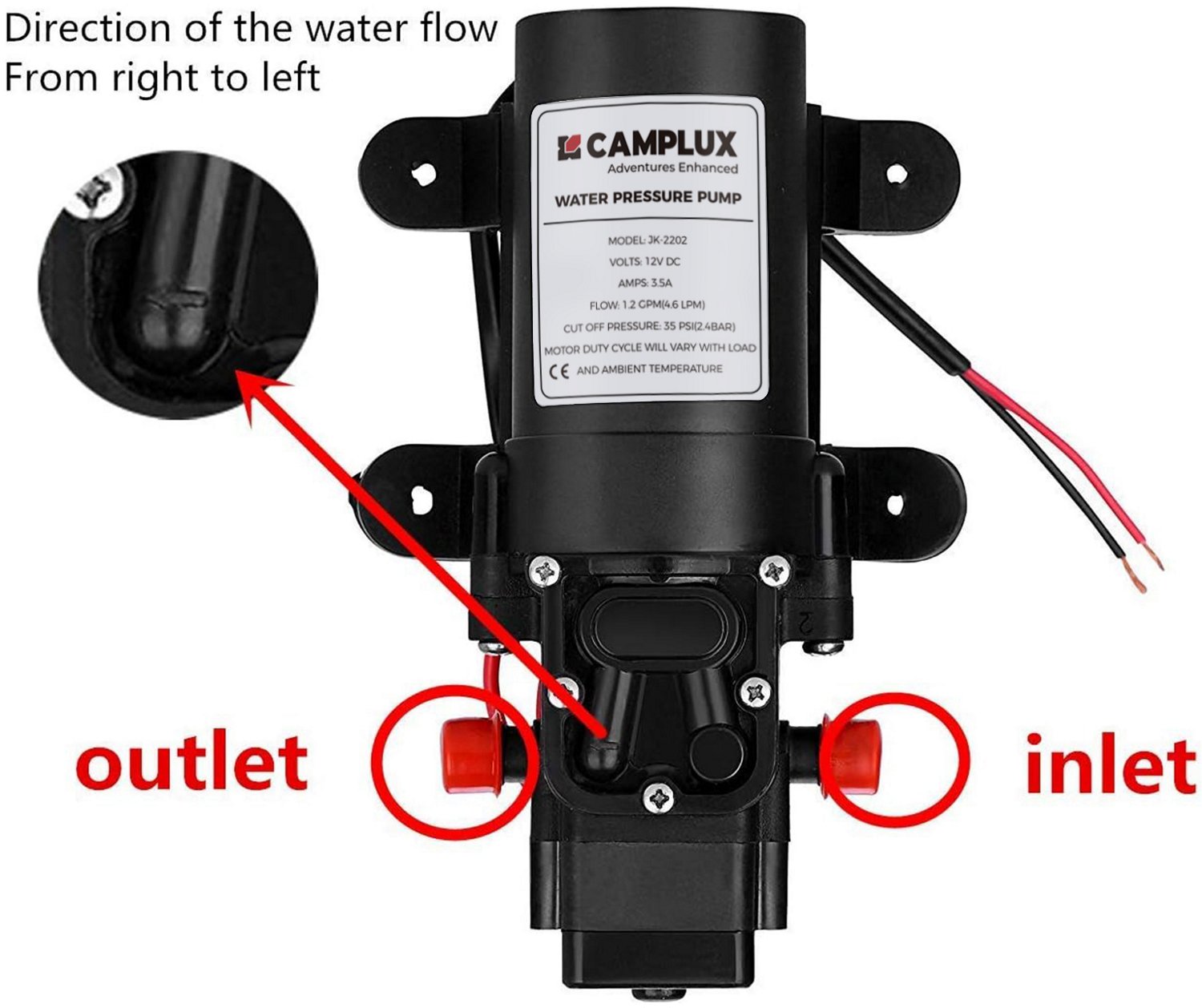 CampLux 12V DC 1.2 GPM Water Pressure Diaphragm Pump - view number 3