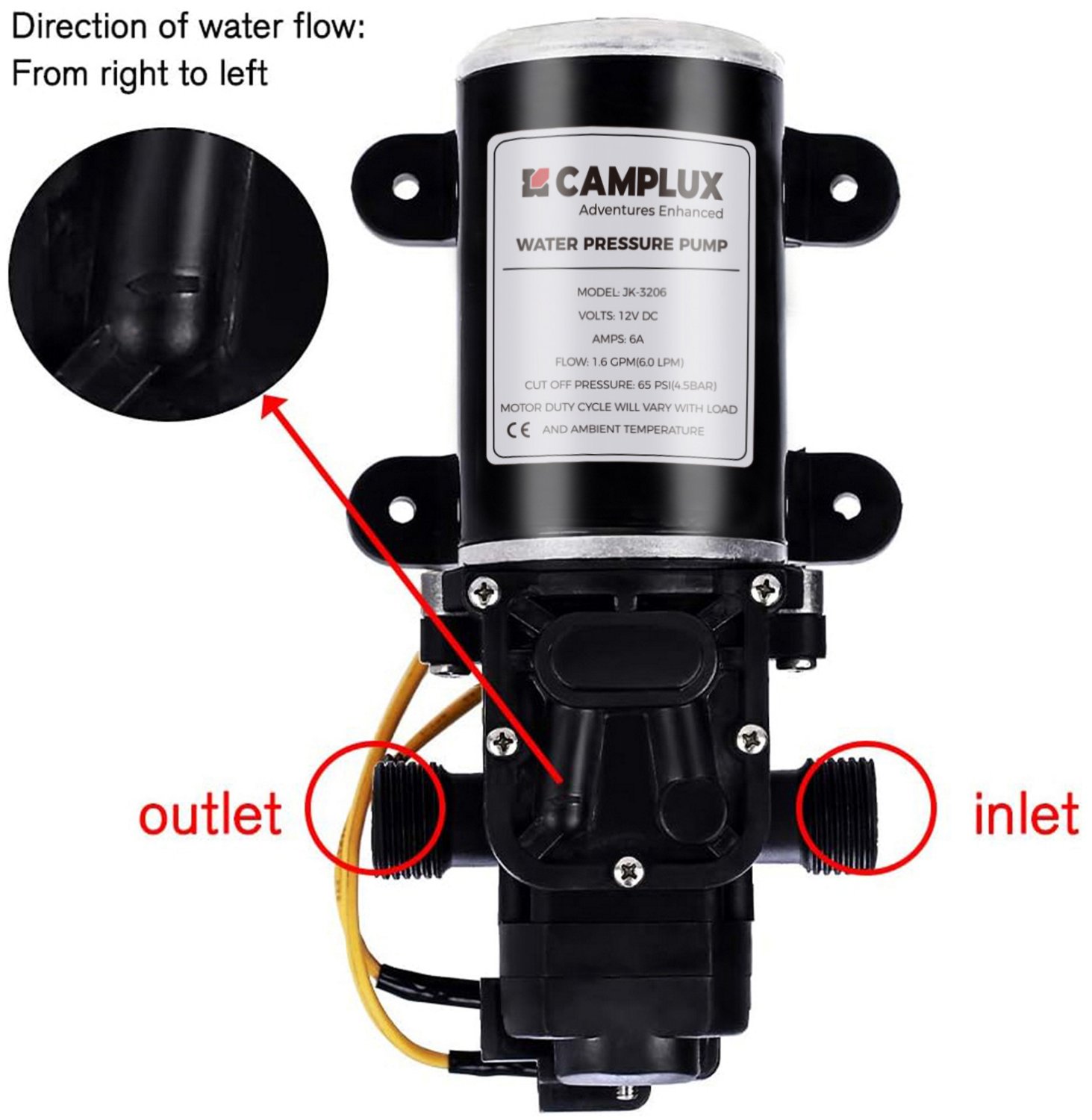 CampLux 12V 1.6 GPM Water Pressure Diaphragm Pump - view number 2