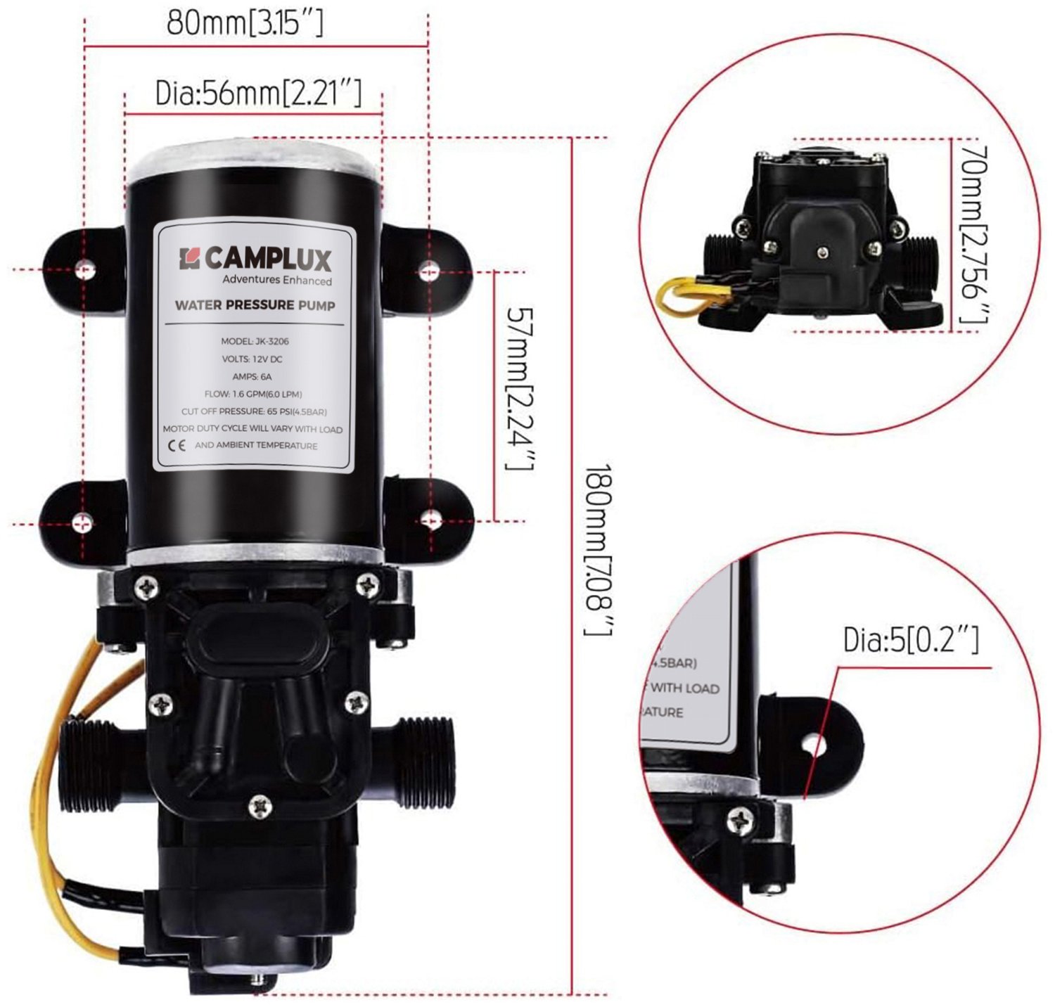 CampLux 12V 1.6 GPM Water Pressure Diaphragm Pump - view number 3