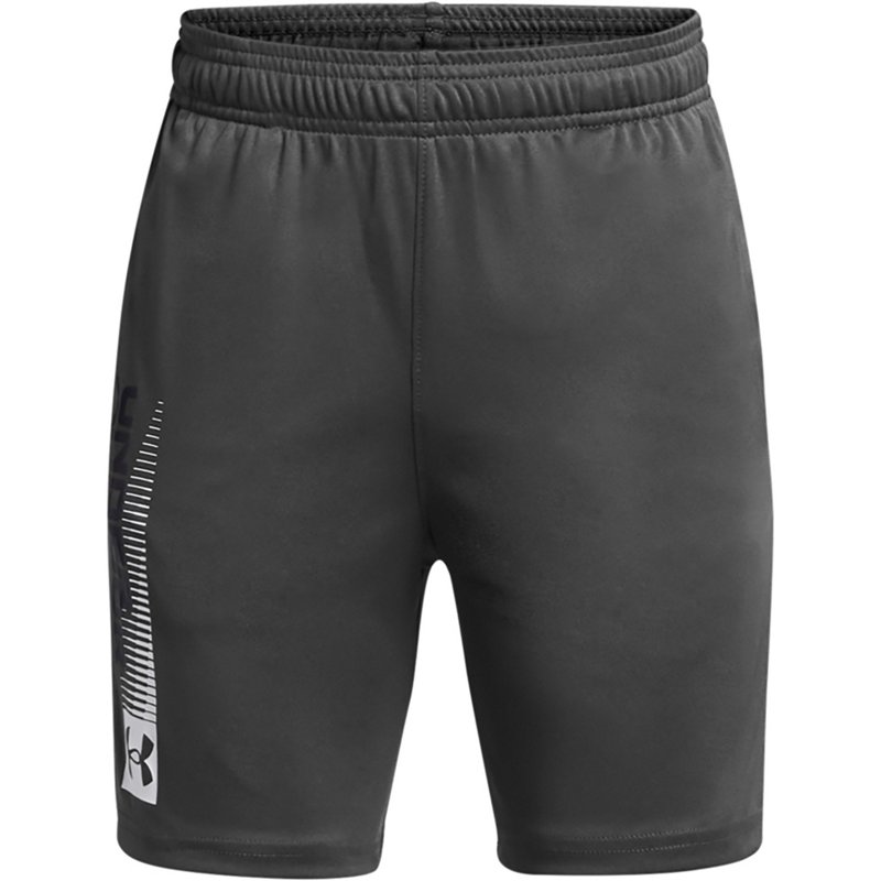 Under Armour Boys' Tech Wordmark Shorts 7 in Castlerock/White, X-Small - Boy's Athletic Shorts at Academy Sports