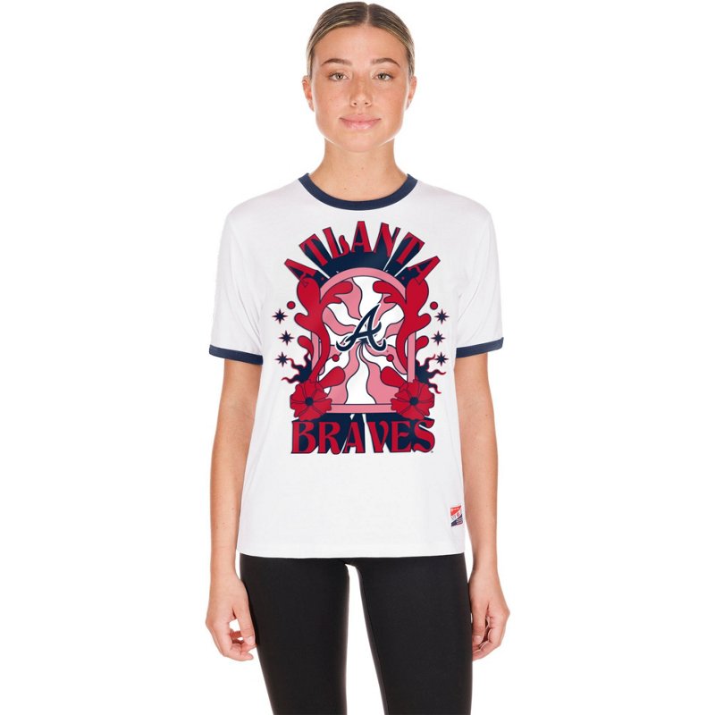 New Era Women's White Atlanta Braves Oversized Ringer T-Shirt - White