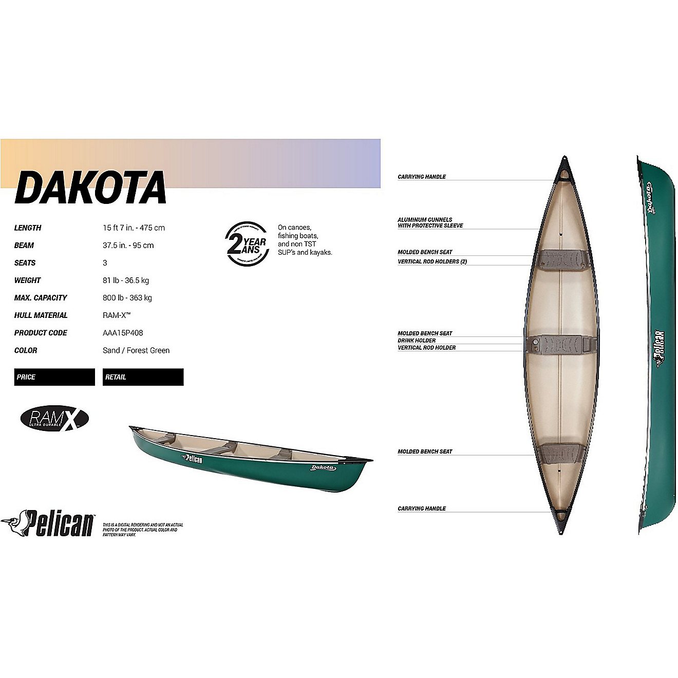 Pelican Dakota 15.5' Canoe                                                                                                       - view number 6