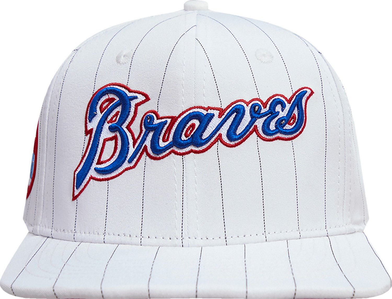 Pro Standard Adults' Atlanta Braves Pinstripe Retro Wordmark Wool Strapback Hat - view number 1