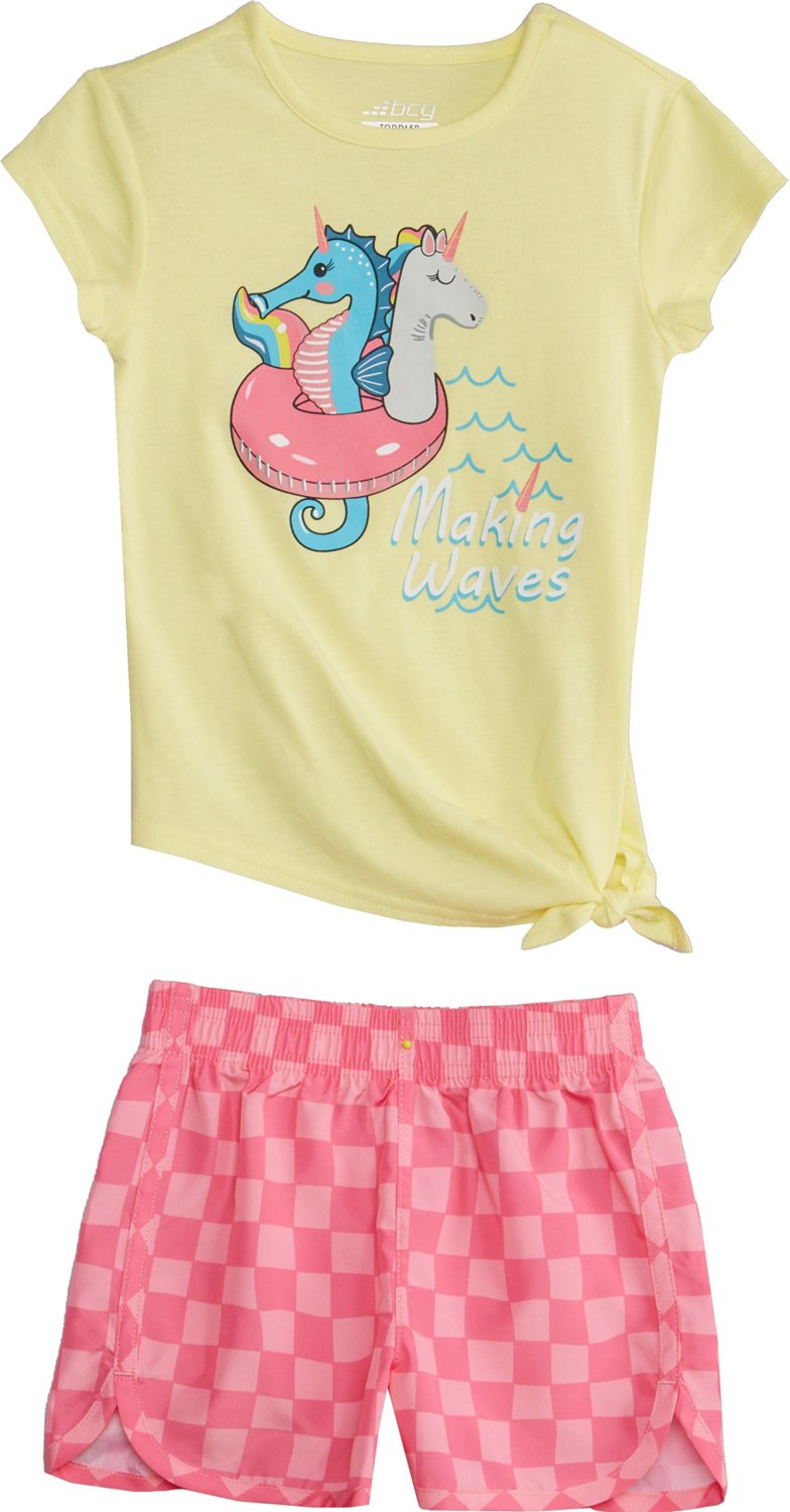 BCG Girls' 4-7 Seahorse Check Shirt and Shorts Set
