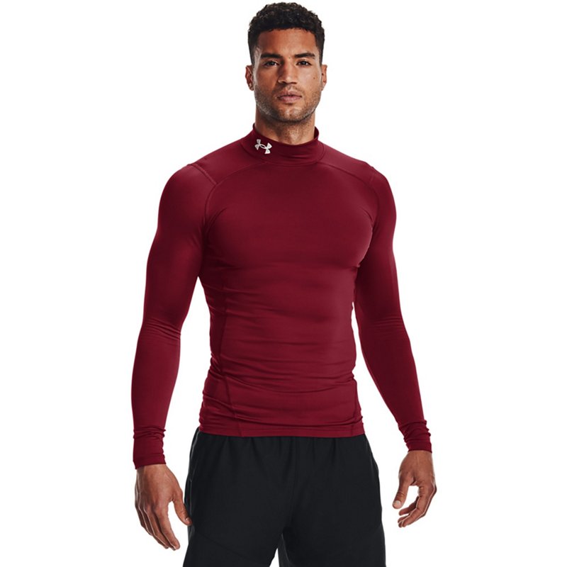 Under Armour Men's ColdGear Mock Neck Compression Shirt (Cardinal/White, S)