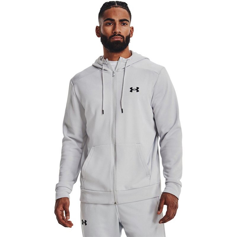 Under Armour Men's Armour Fleece Full-Zip Hoodie Halo Grey/Black, Large - Men's Athletic Fleece at Academy Sports