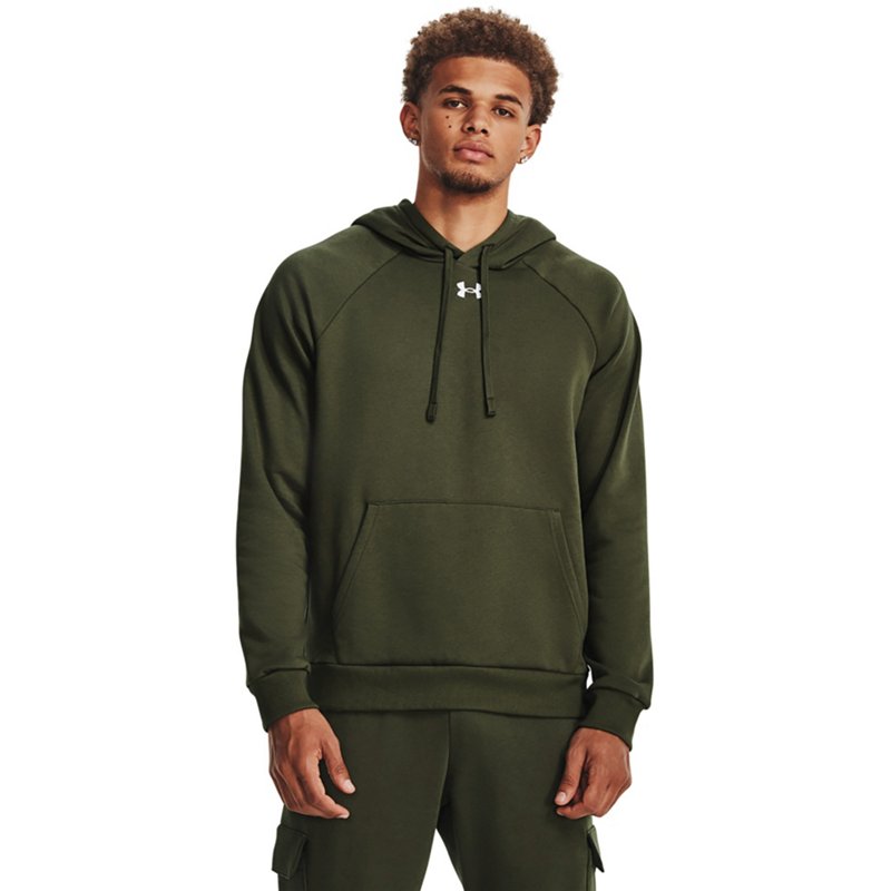 Under Armour Men's Rival Fleece Hoodie Marine Od Green/White, Medium Tall - Men's Athletic Fleece at Academy Sports