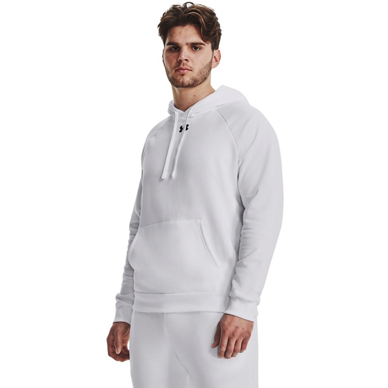 Under Armour Men's Rival Fleece Hoodie White/Black, Large - Men's Athletic Fleece at Academy Sports