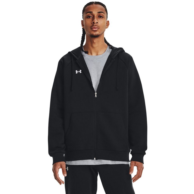 Under Armour Men's Rival Fleece Full Zip Hoodie Black/White, Large Tall - Men's Athletic Fleece at Academy Sports