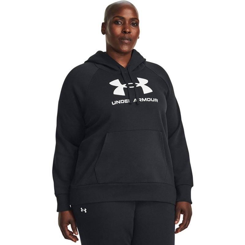 Under Armour Women's Rival Fleece Logo Plus Size Hoodie Black/White, 2X - Women's Athletic Fleece at Academy Sports