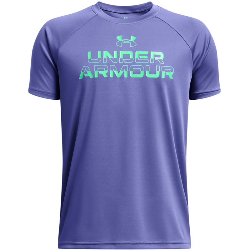 Under Armour Boys' Tech Split Wordmark T-Shirt Starlight/Vapor Green, X-Small - Boy's Athletic Tops at Academy Sports