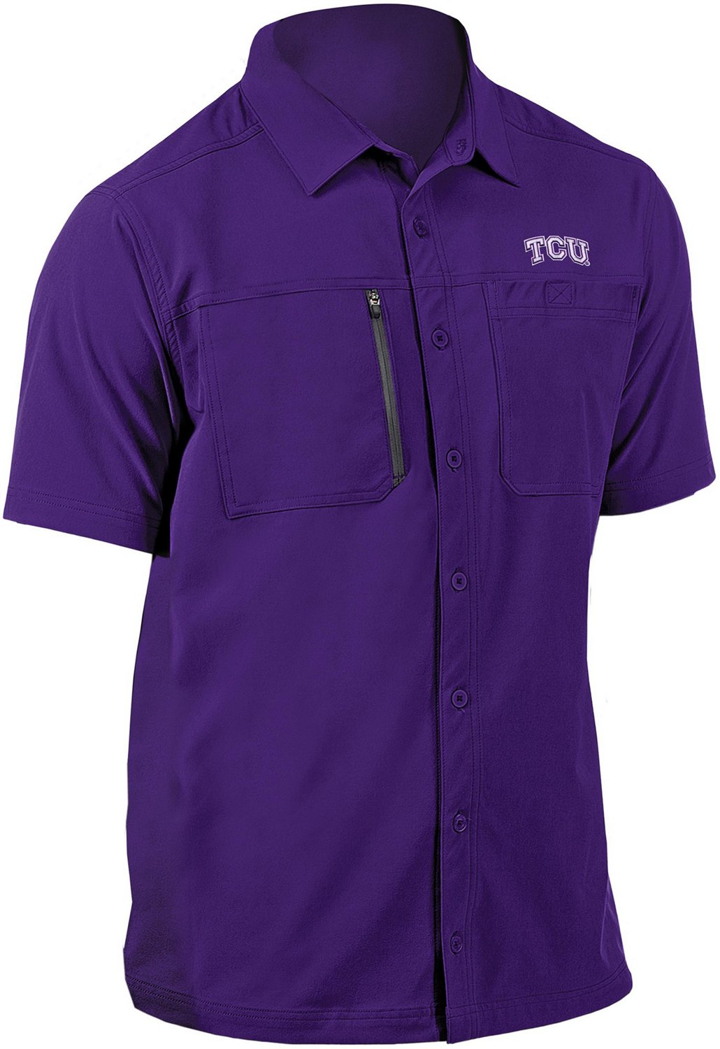Antigua Men's Texas Christian University Kickoff Woven Short Sleeve Fishing Shirt - view number 2