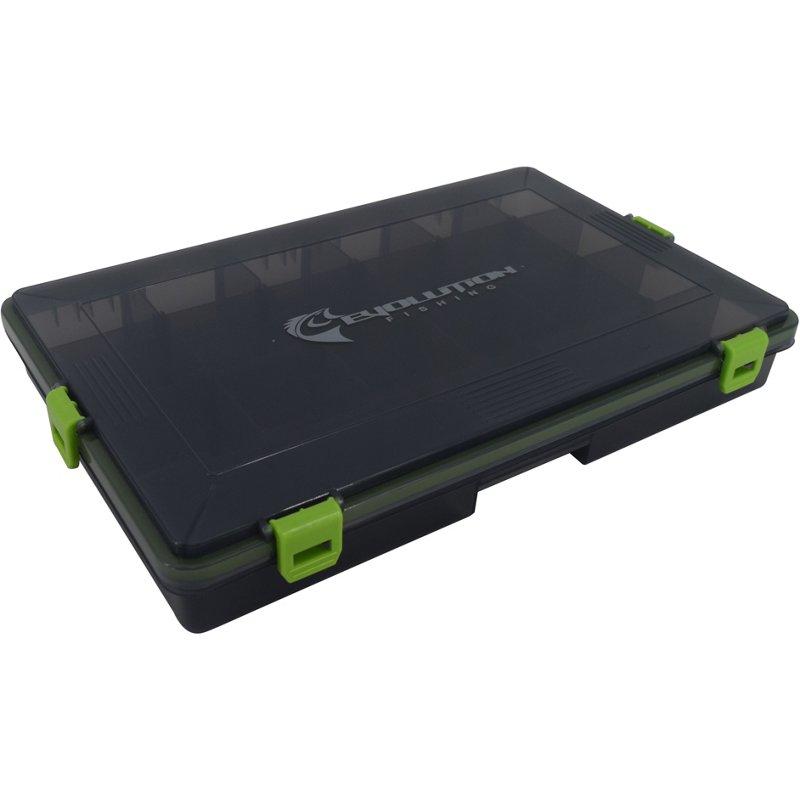 Evolution Fishing 3700 Green Latch Waterproof 4-Latch Tackle Tray Black/Bright Green - Hard Tackle Boxes at Academy Sports