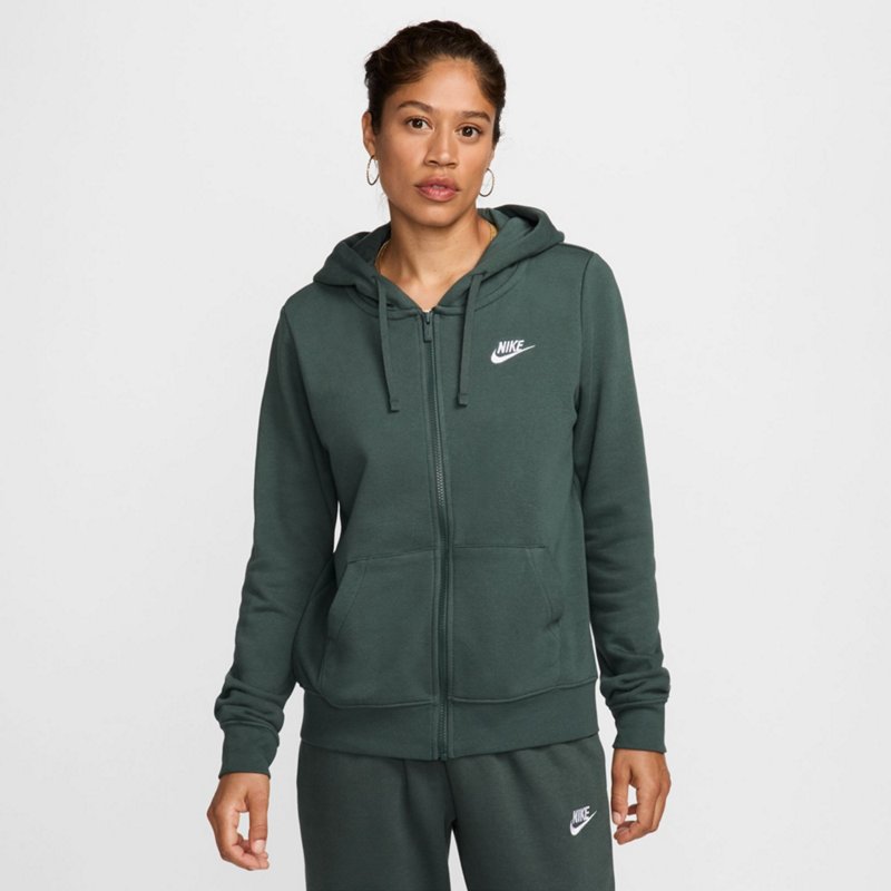 Nike Women's Club Fleece Full-Zip Hoodie Dark Green, Small - Women's Athletic Fleece at Academy Sports