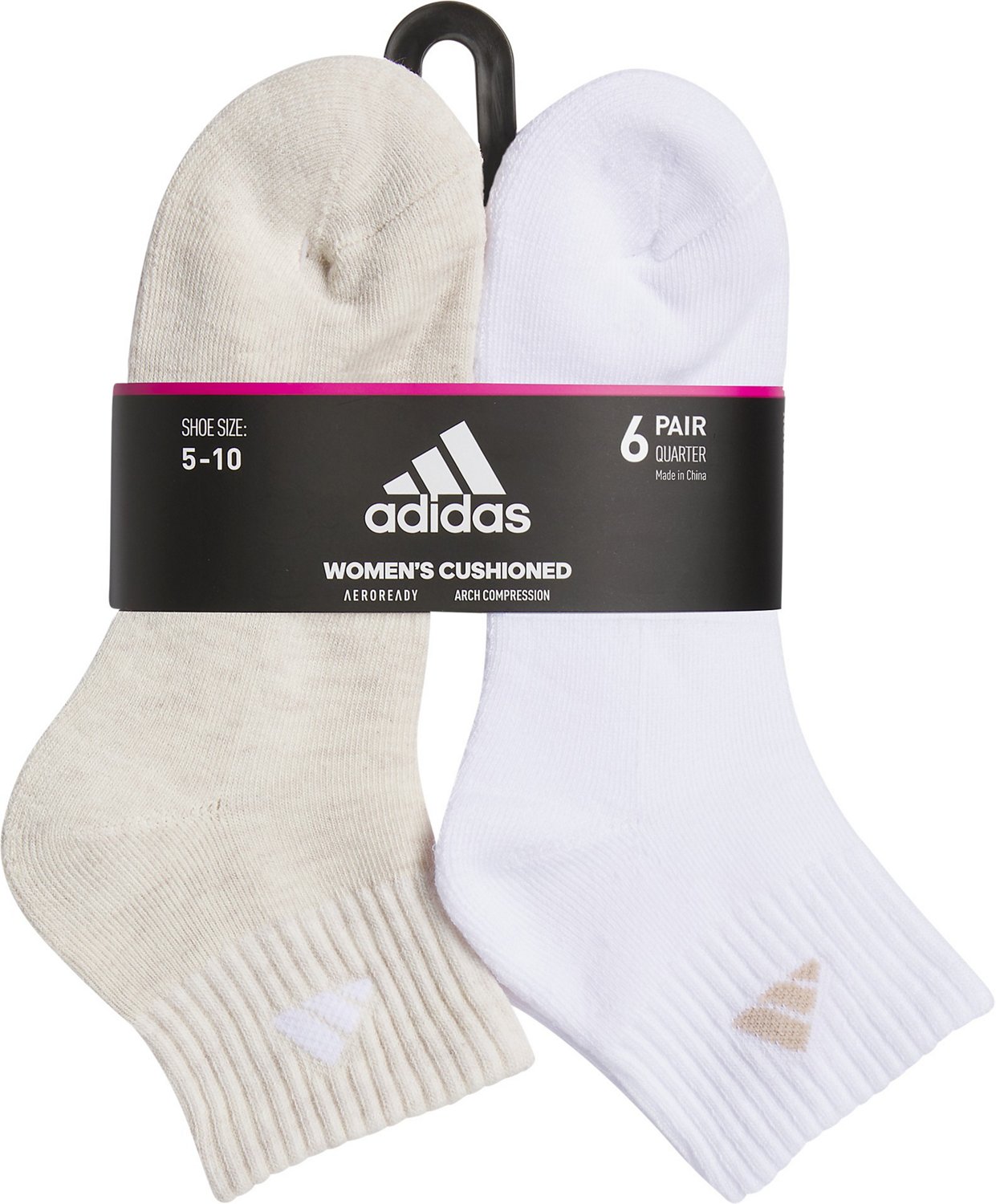 adidas Women's Athletic Cushioned 6 Pack Quarter Socks - view number 5