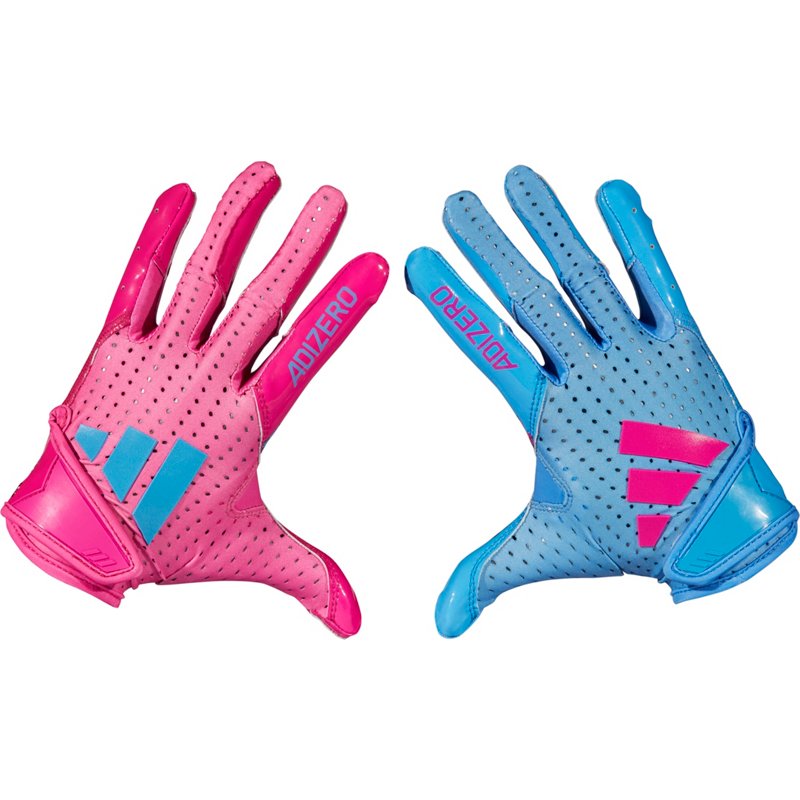 adidas Adults' Adizero 14.0 Snack Attack Football Gloves Bright Blue/Pink, Large - Football Equipment at Academy Sports