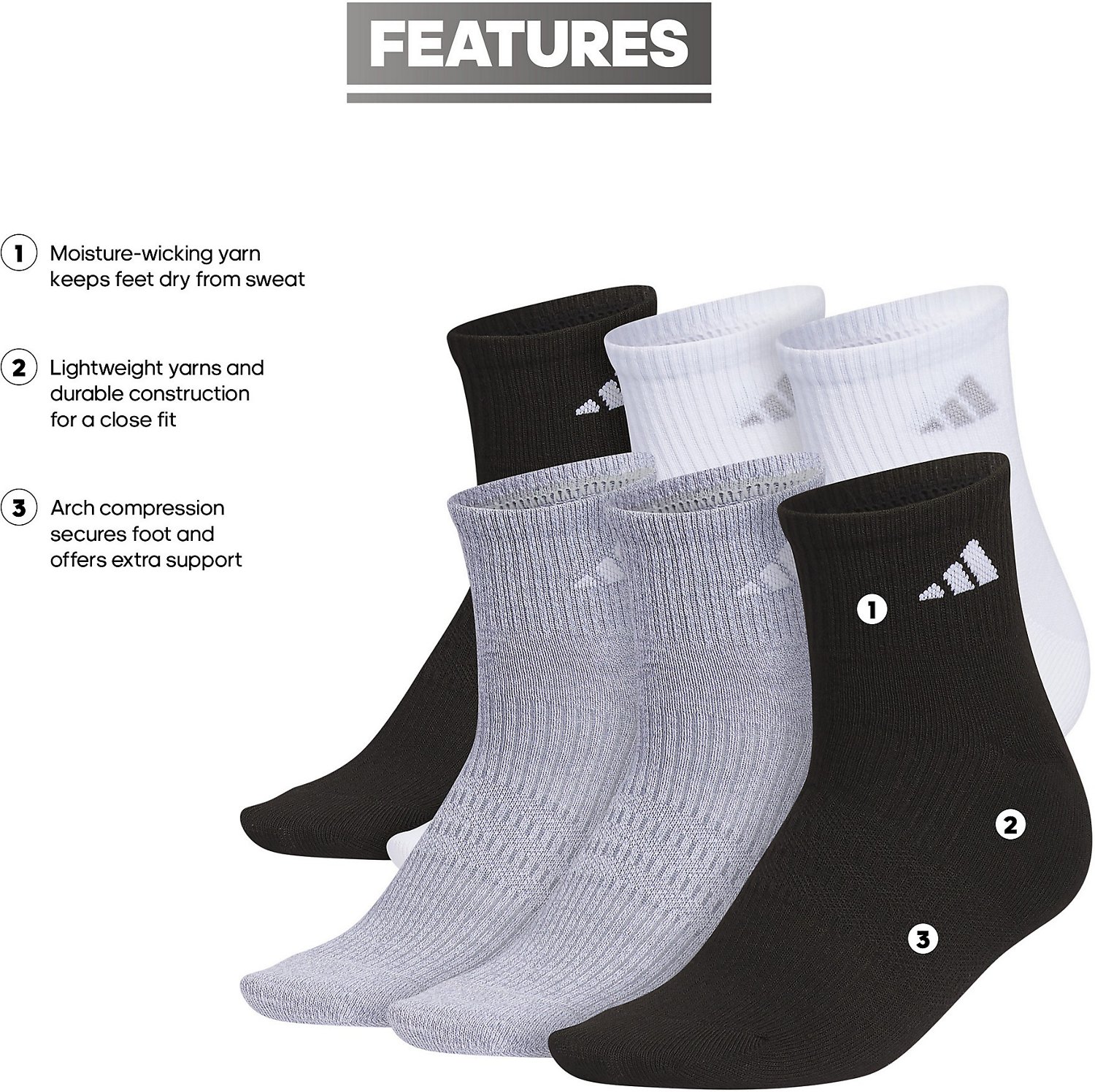adidas Women's Superlite 3.0 6 Pack Quarter Socks - view number 6