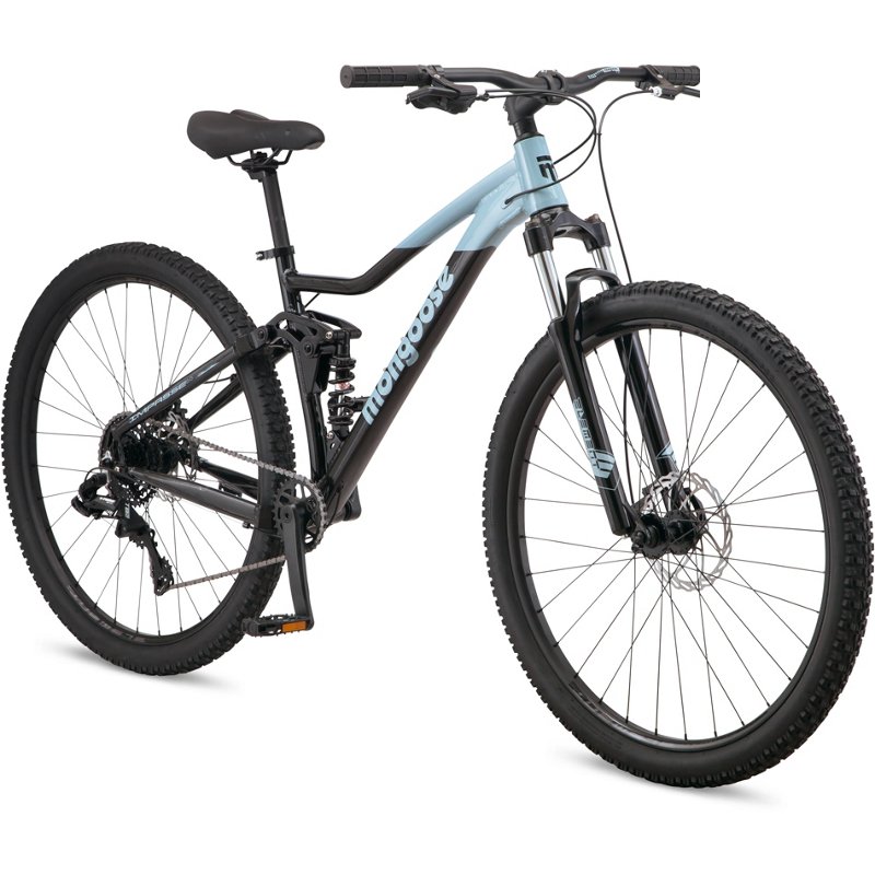 Mongoose Men's 29 in Impasse 2.0 Mountain Bike Black/Light Blue - Men's Bikes at Academy Sports