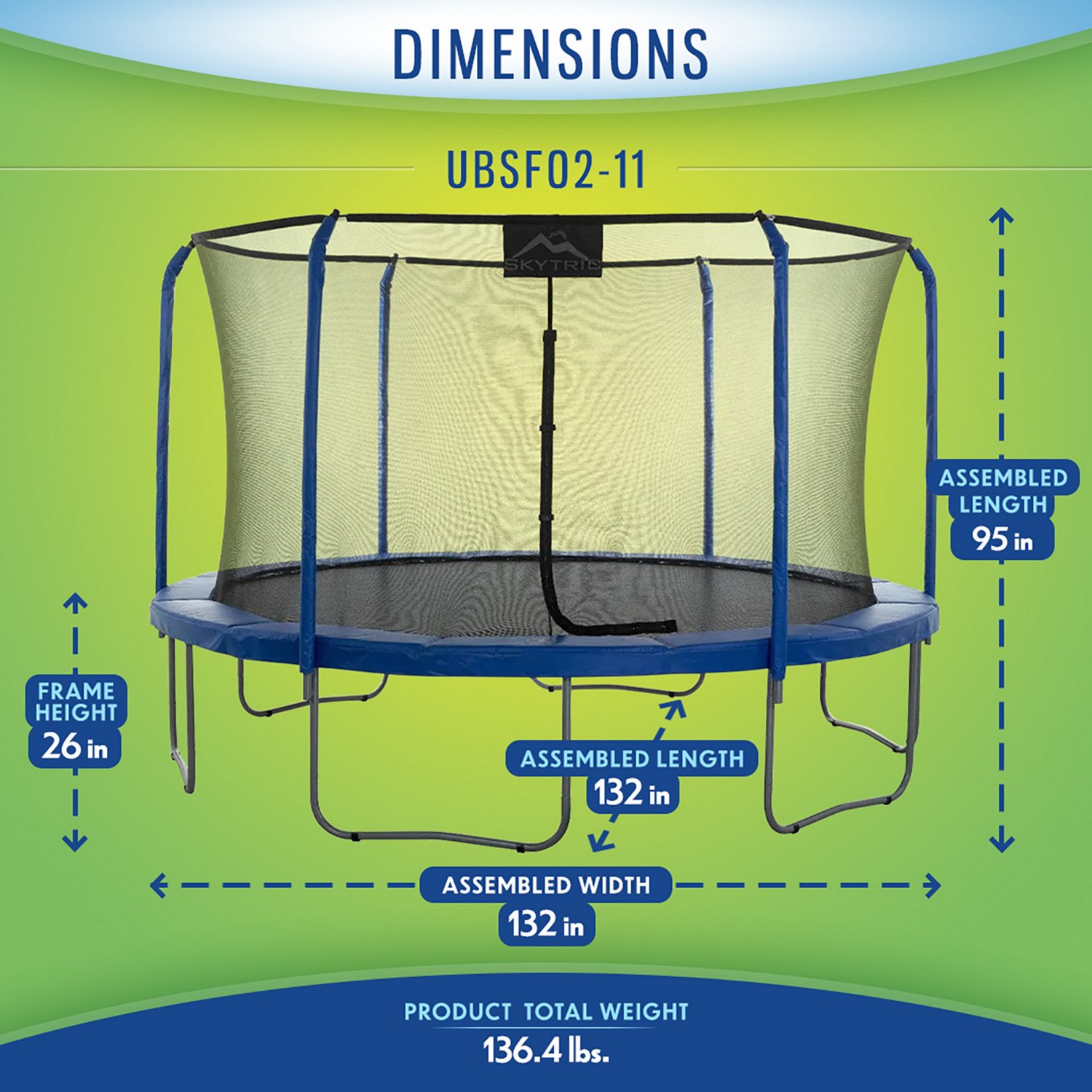 Machrus Skytric 11 ft Round Trampoline with Top-Ring Flex Enclosure - view number 2