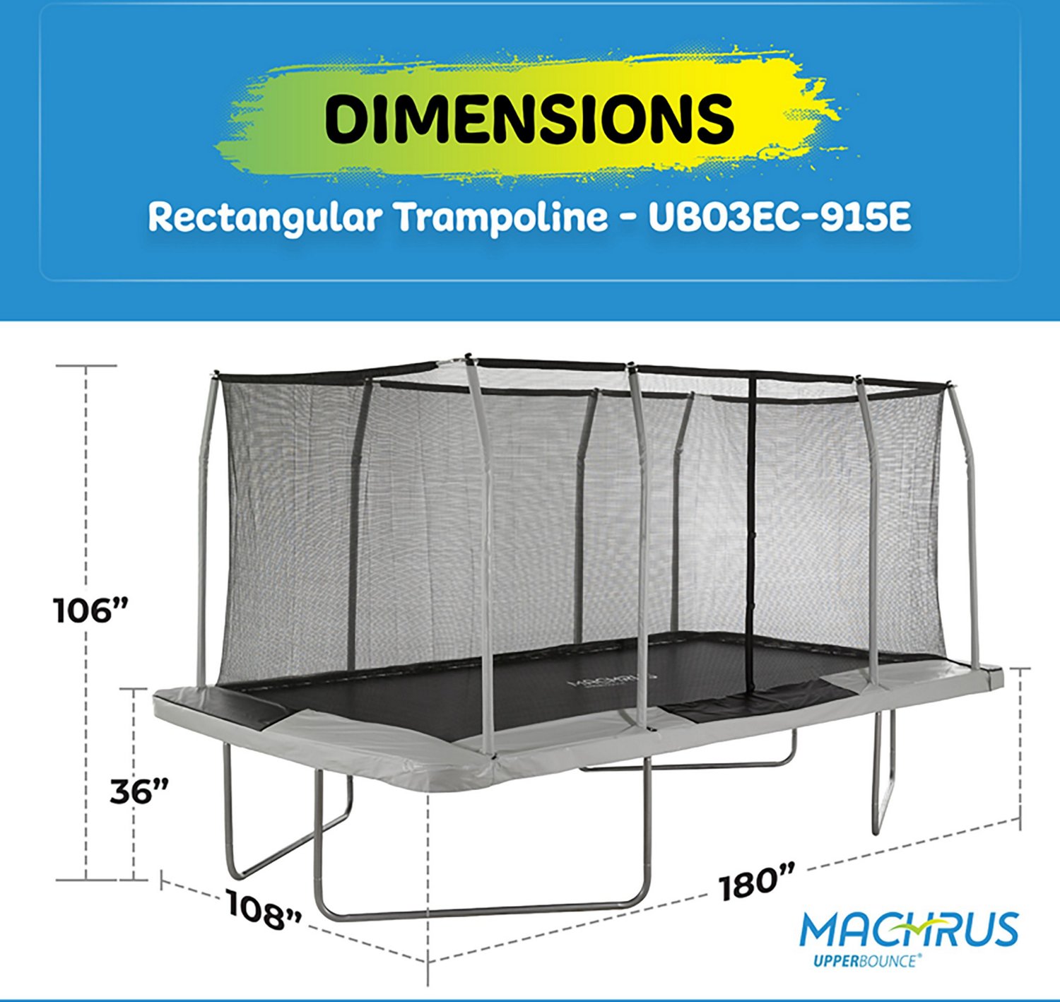 Machrus Upper Bounce 9 ft x 15 ft Rectangular Gymnastics Style Trampoline with Enclosure                                         - view number 2