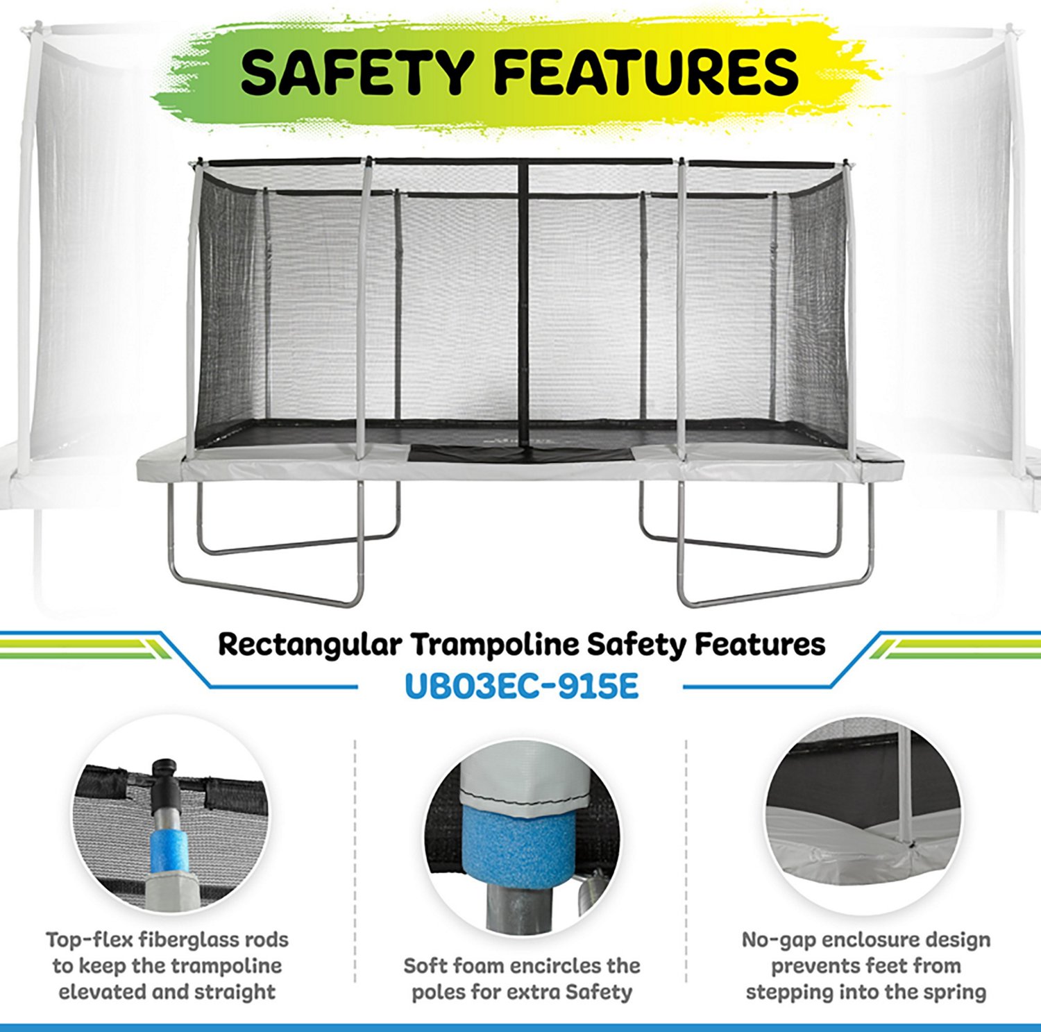 Machrus Upper Bounce 9 ft x 15 ft Rectangular Gymnastics Style Trampoline with Enclosure                                         - view number 3