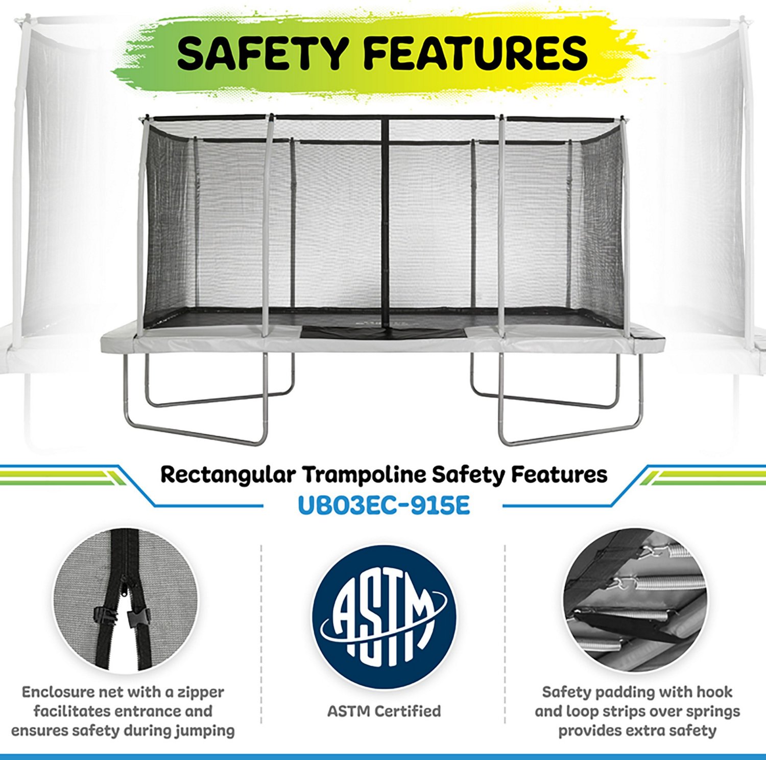 Machrus Upper Bounce 9 ft x 15 ft Rectangular Gymnastics Style Trampoline with Enclosure                                         - view number 4