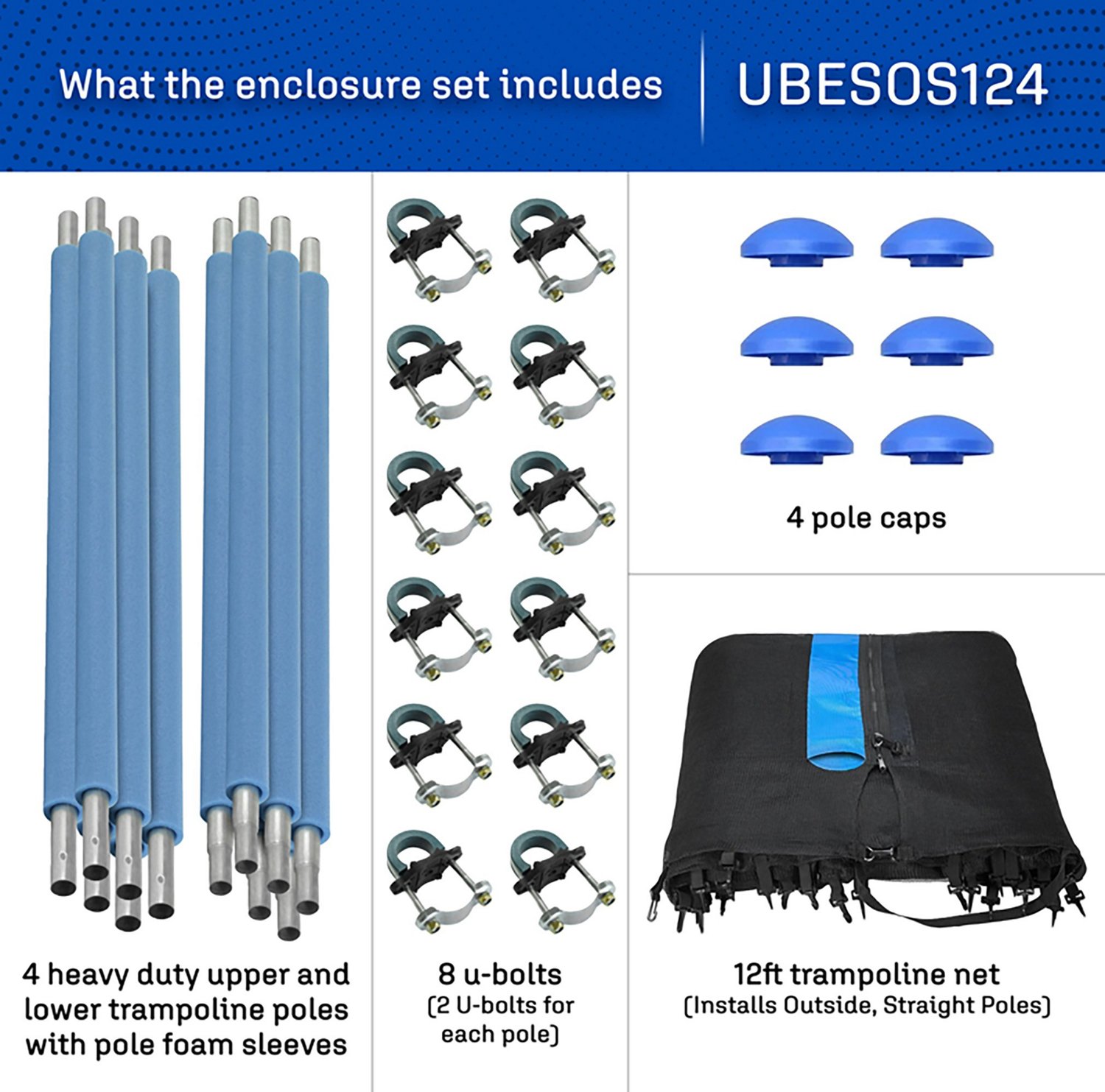 Machrus Upper Bounce 12 ft Round Trampoline 4 Pole Safety Enclosure Set - view number 2