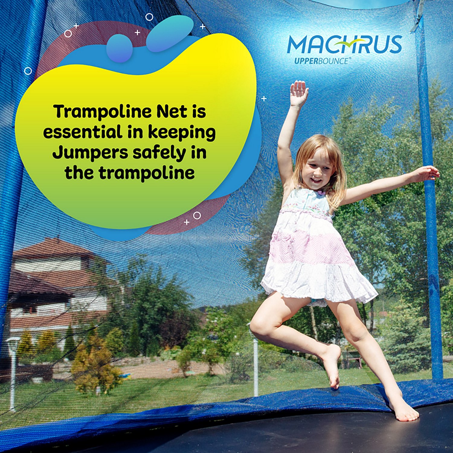 Machrus Upper Bounce 11 ft Round Trampoline Safety Net with 6 Curved Poles Academy