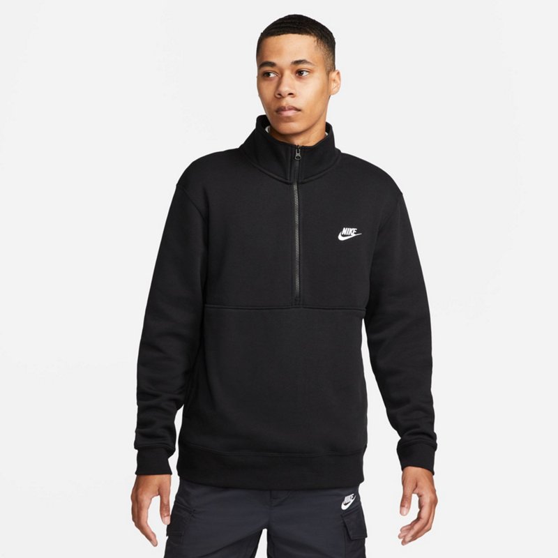 Nike Men's Sportswear Club Brushed-Back 1/2 Zip Pullover Black, Medium - Men's Athletic Fleece at Academy Sports