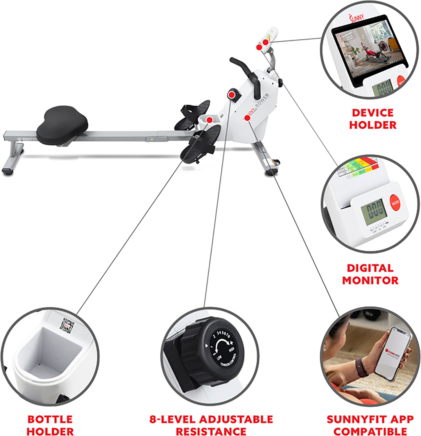 Sunny Health & Fitness SMART Compact Foldable Magnetic Rowing Machine with Bluetooth - view number 3