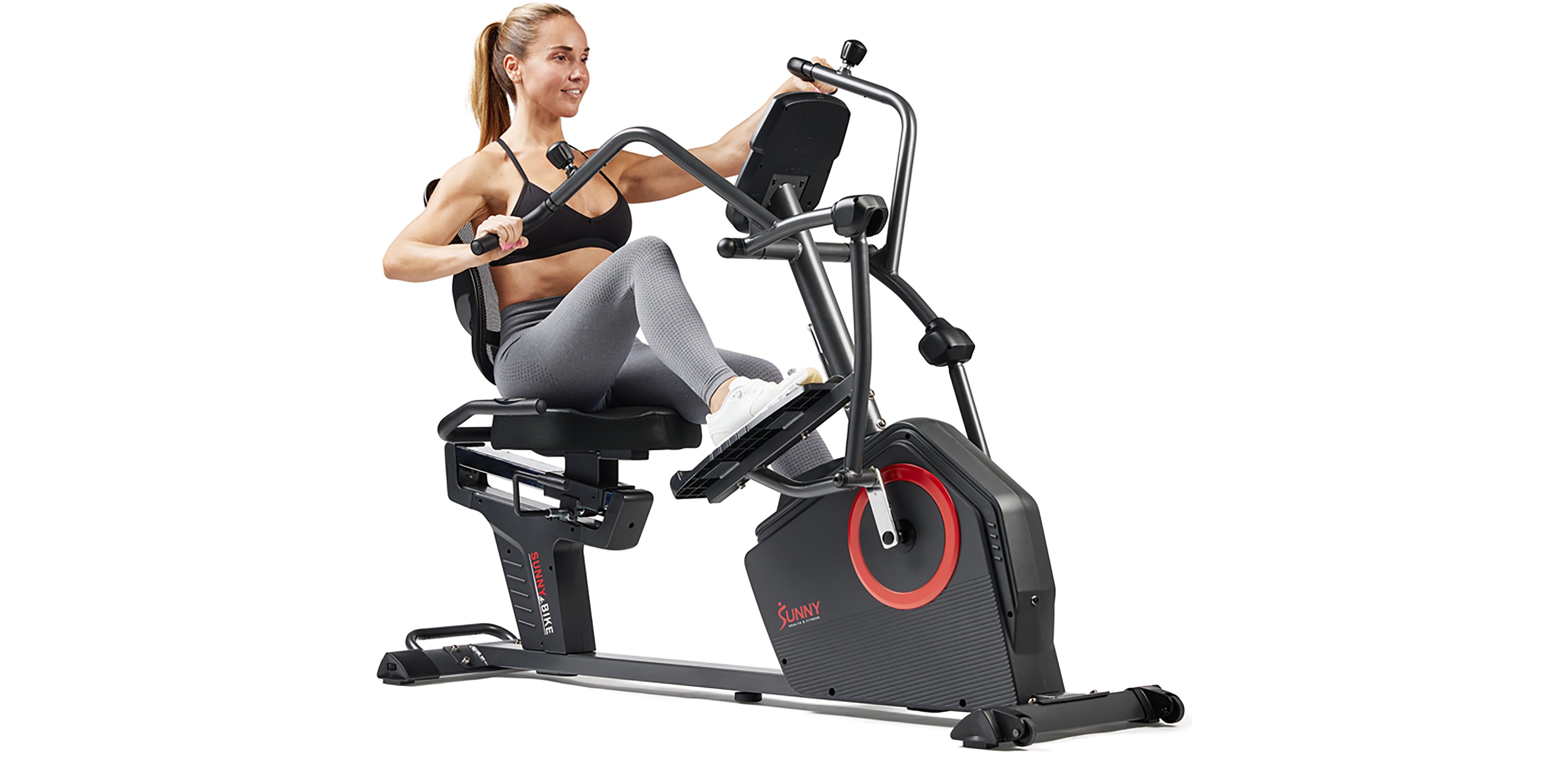 Sunny Health & Fitness Smart Recumbent Cross Trainer Elliptical Exercise Bike